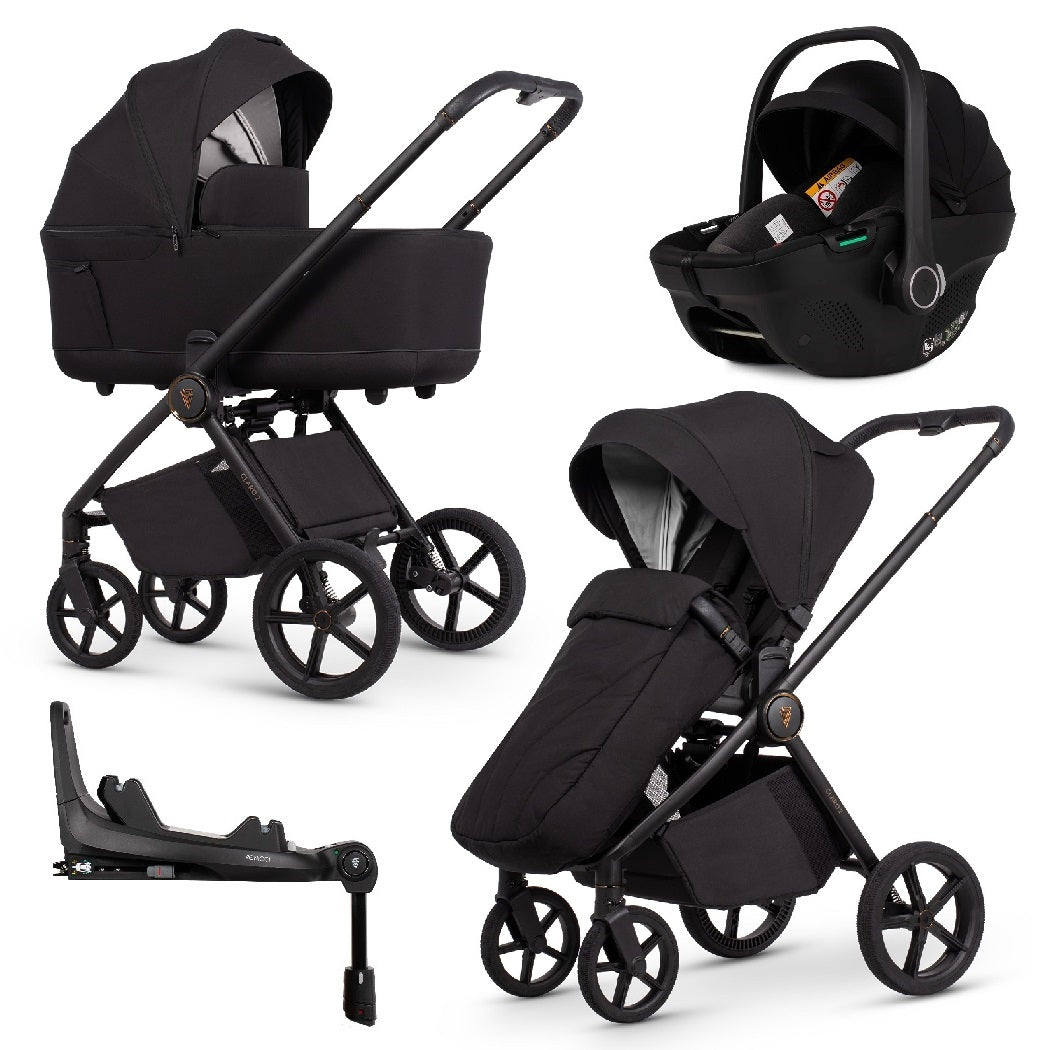 Venicci Claro 2 pram and forward-facing pushchair with car seat and ISOFIX base in Noir