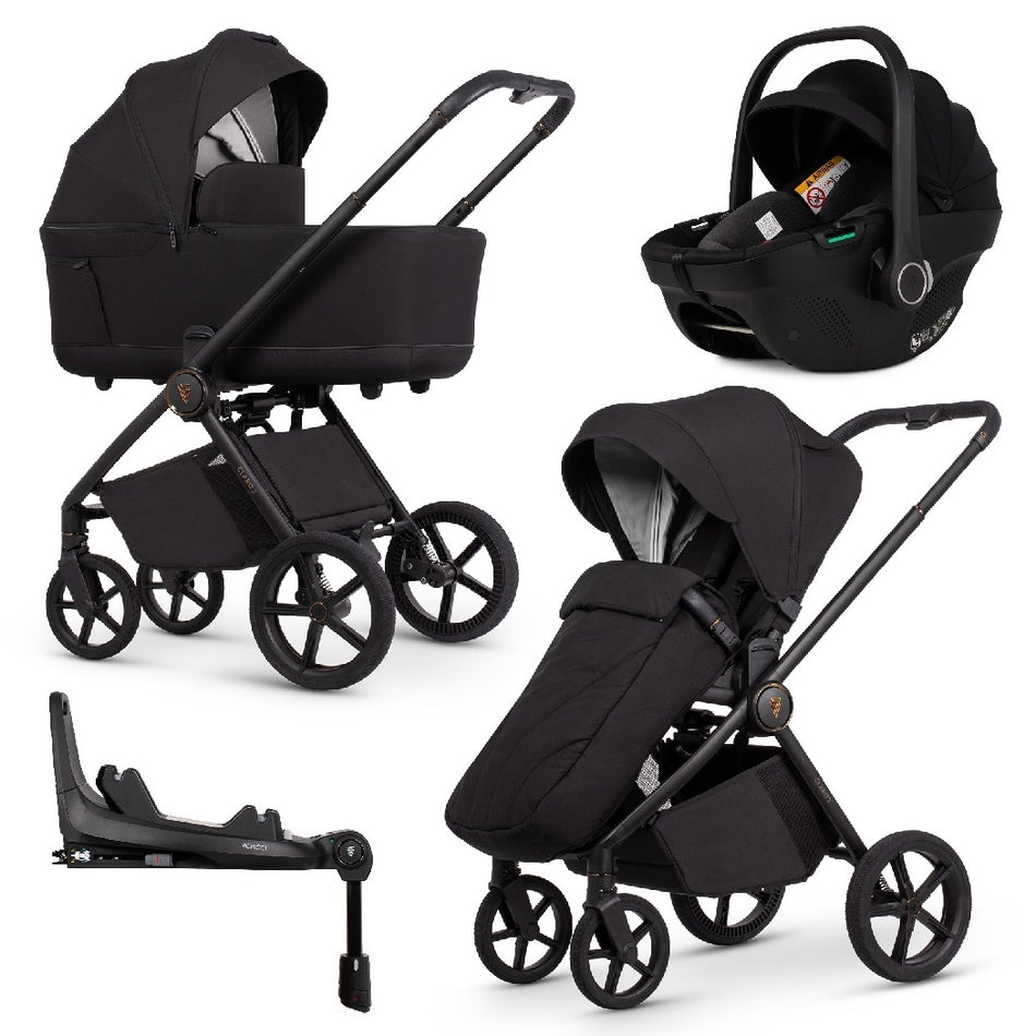 Venicci Claro 2 pram and forward-facing pushchair with car seat and ISOFIX base in Noir