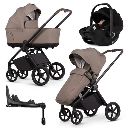 Venicci Claro 2 pram and forward-facing pushchair with car seat and ISOFIX base in Almond