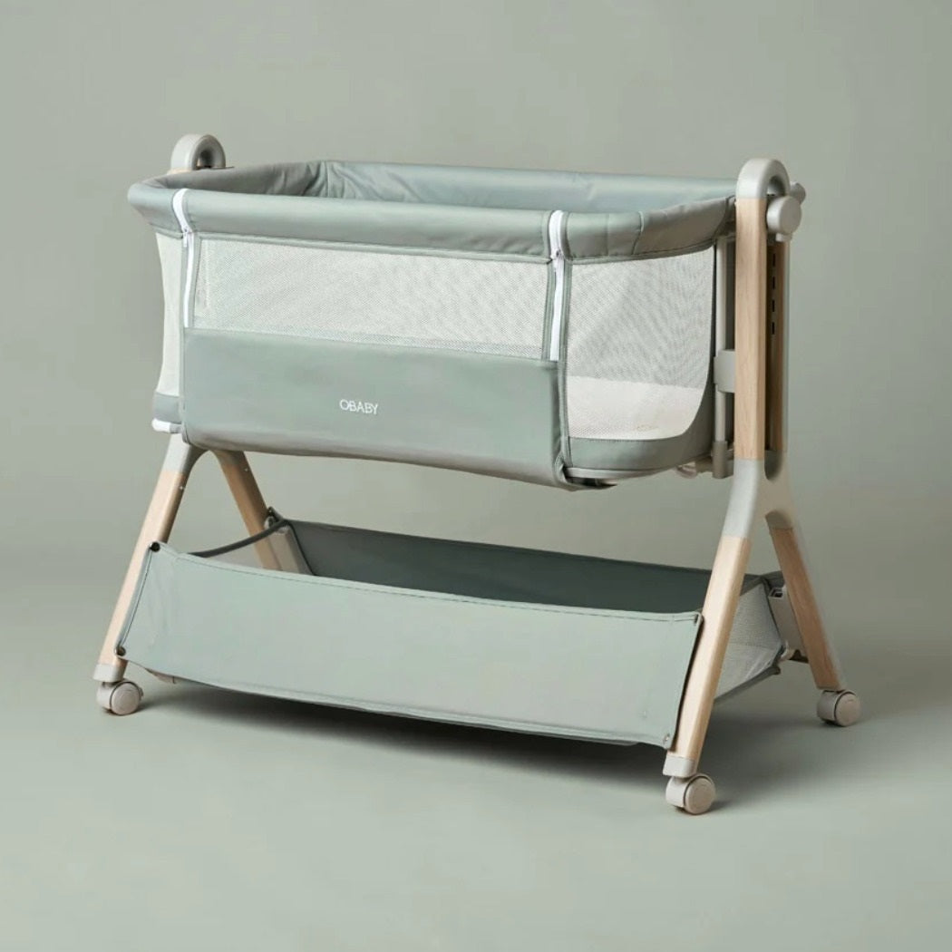 Obaby Cloud Bedside Crib - Sage - lifestyle image