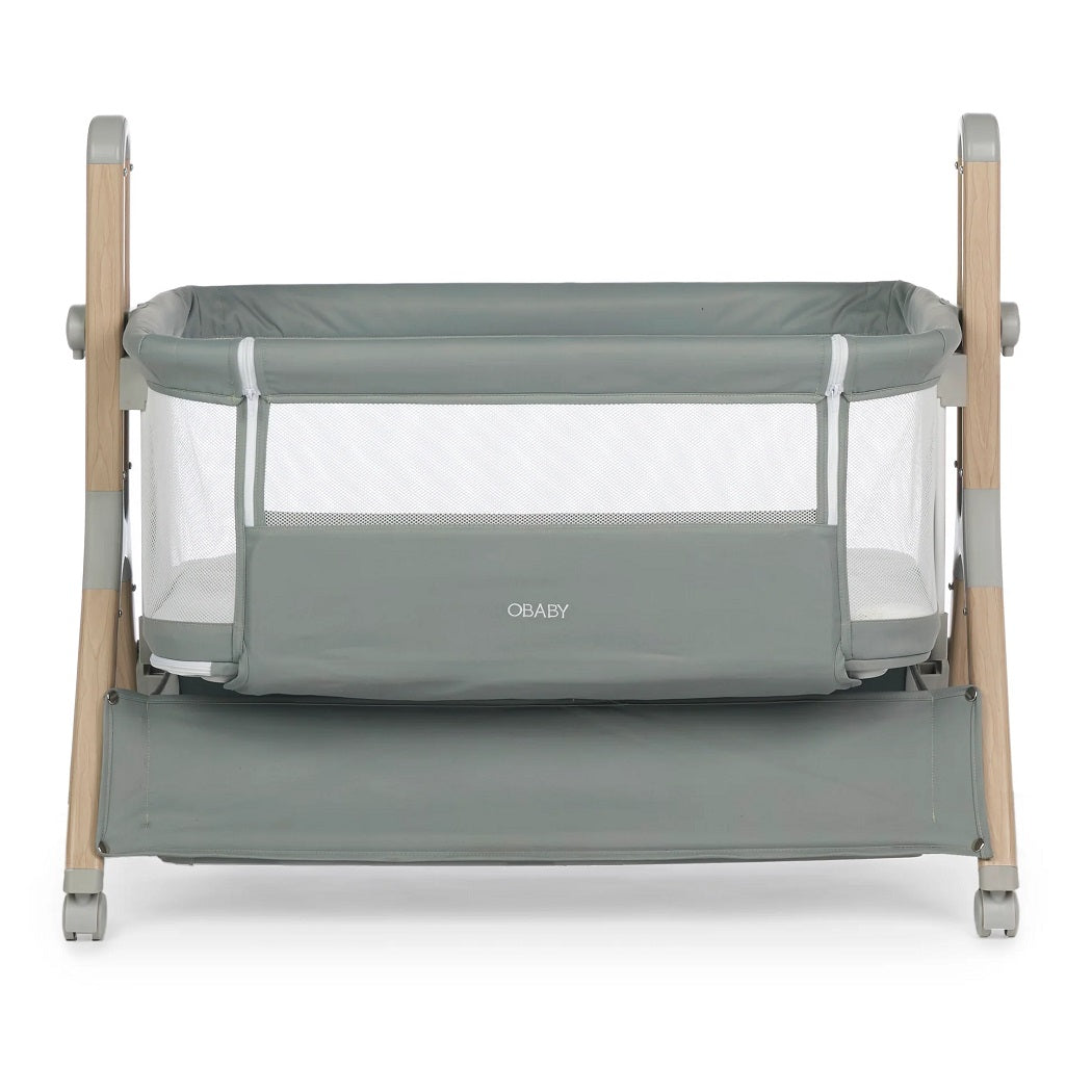 Obaby Cloud Bedside Crib - Sage - front view and lowered