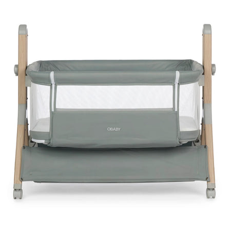 Obaby Cloud Bedside Crib - Sage - front view and lowered
