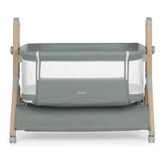 Obaby Cloud Bedside Crib - Sage - front view and lowered