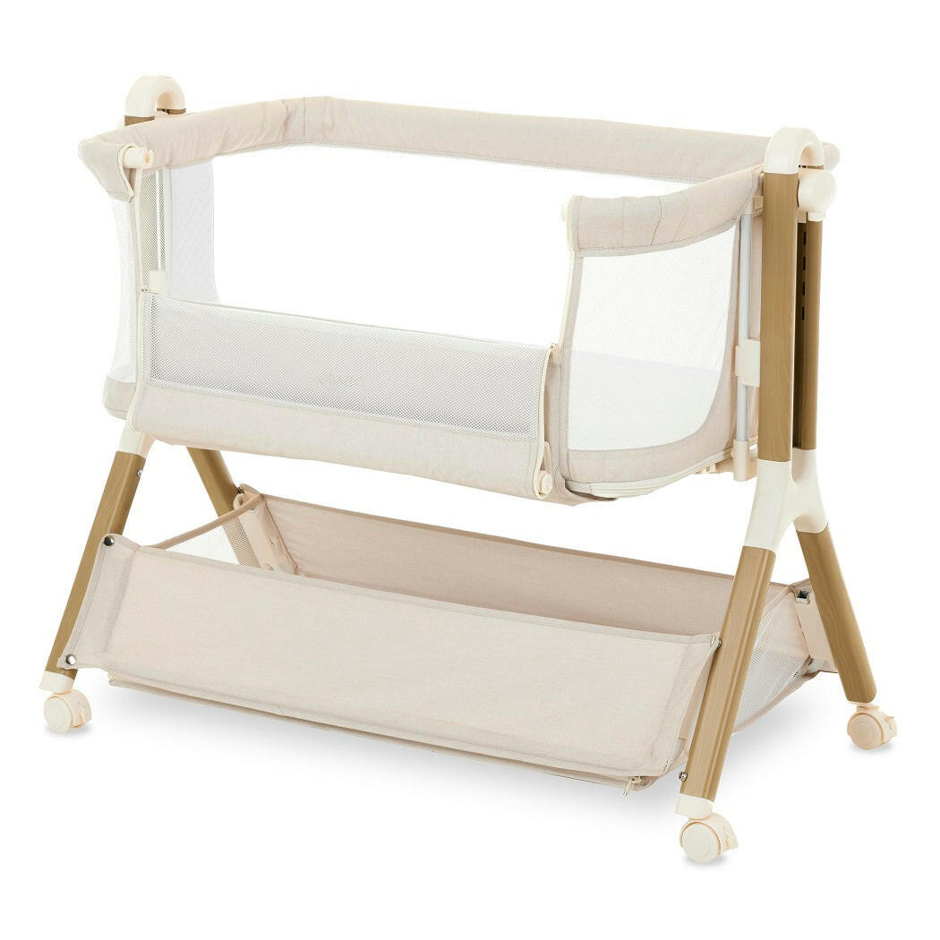 Obaby Cloud Bedside Crib - Oatmeal - front panel lowered