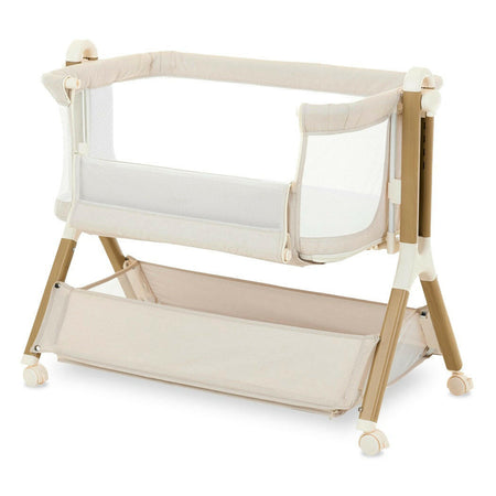 Obaby Cloud Bedside Crib - Oatmeal - front panel lowered