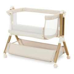 Obaby Cloud Bedside Crib - Oatmeal - side down lowered