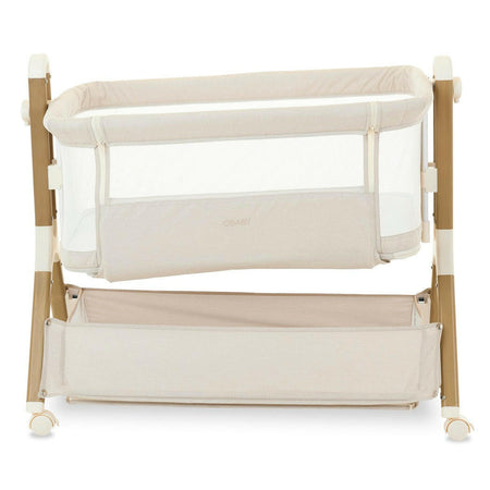 Obaby Cloud Bedside Crib - Oatmeal - inclined/tilted for reflux