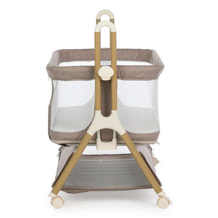 Obaby Cloud Bedside Crib - Nutmeg - end view and lowered