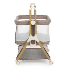 Obaby Cloud Bedside Crib - Nutmeg - end view and lowered