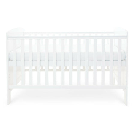 Ickle Bubba Coleby Classic Cot Bed - White - side view, with mattress at highest level