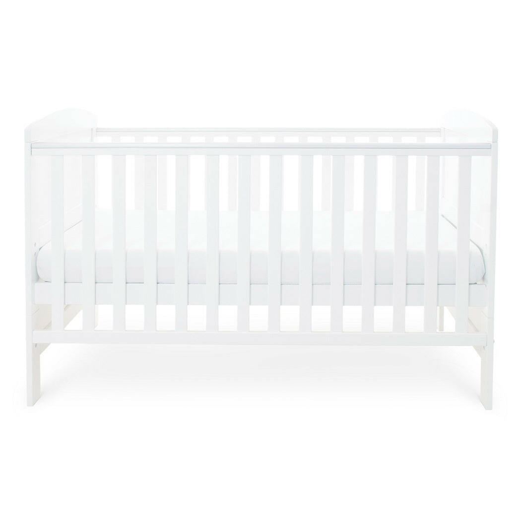 Ickle Bubba Coleby Classic Cot Bed - White - side view, with mattress at middle level