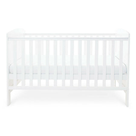 Ickle Bubba Coleby Classic Cot Bed - White - side view, with mattress at middle level