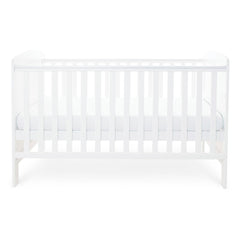 Ickle Bubba Coleby Classic Cot Bed - White - side view, with mattress at middle level