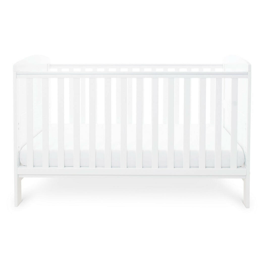 Ickle Bubba Coleby Classic Cot Bed - White - side view, with mattress at lowest level