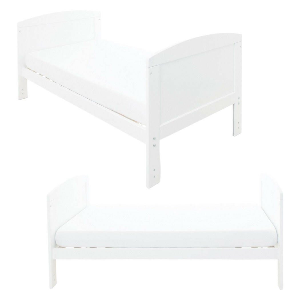 Ickle Bubba Coleby Classic Cot Bed - White - front and side views, junior bed