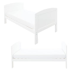 Ickle Bubba Coleby Classic Cot Bed - White - front and side views, junior bed