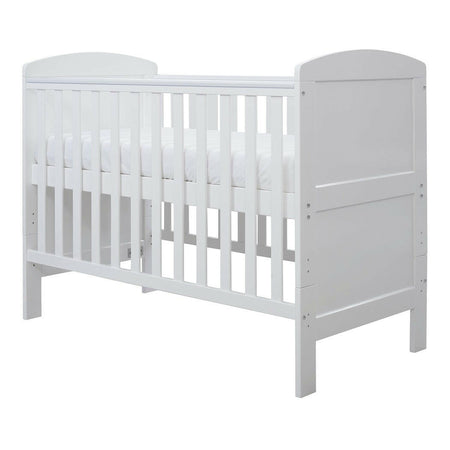 Ickle Bubba Coleby MINI Cot Bed - White - quarter view, mattress base at highest level