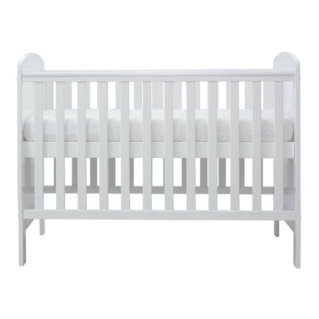 Ickle Bubba Coleby MINI Cot Bed - White - side view, mattress base at highest level