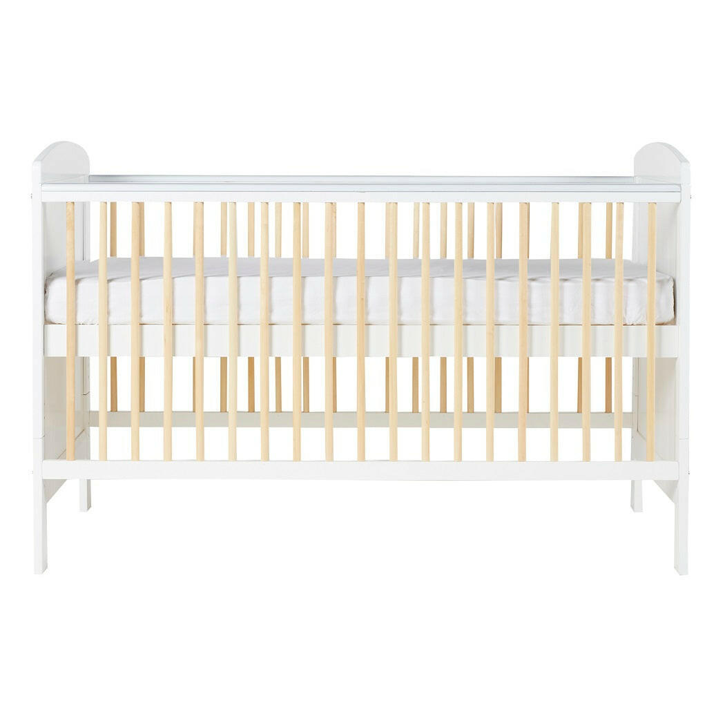 Ickle Bubba Coleby Scandi Classic Cot Bed - White - side view - mattress base at highest level