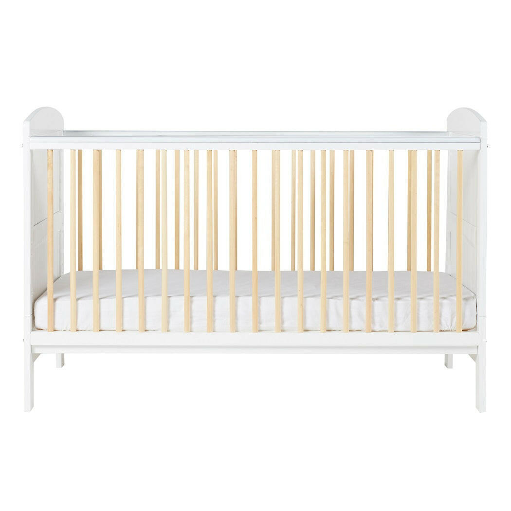 Ickle Bubba Coleby Scandi Classic Cot Bed - White - side view - mattress base at lowest level