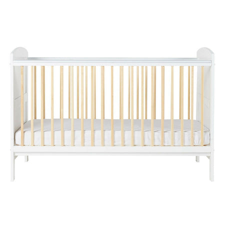 Ickle Bubba Coleby Scandi Classic Cot Bed - White - side view - mattress base at lowest level