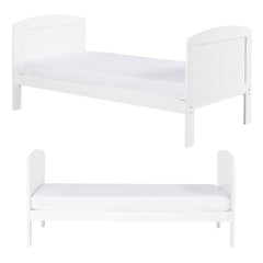Ickle Bubba Coleby Scandi Classic Cot Bed - White - front and side views, junior bed