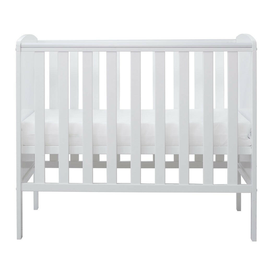 Ickle Bubba Coleby Space Saver Cot - White - side view, with mattress base at middle level