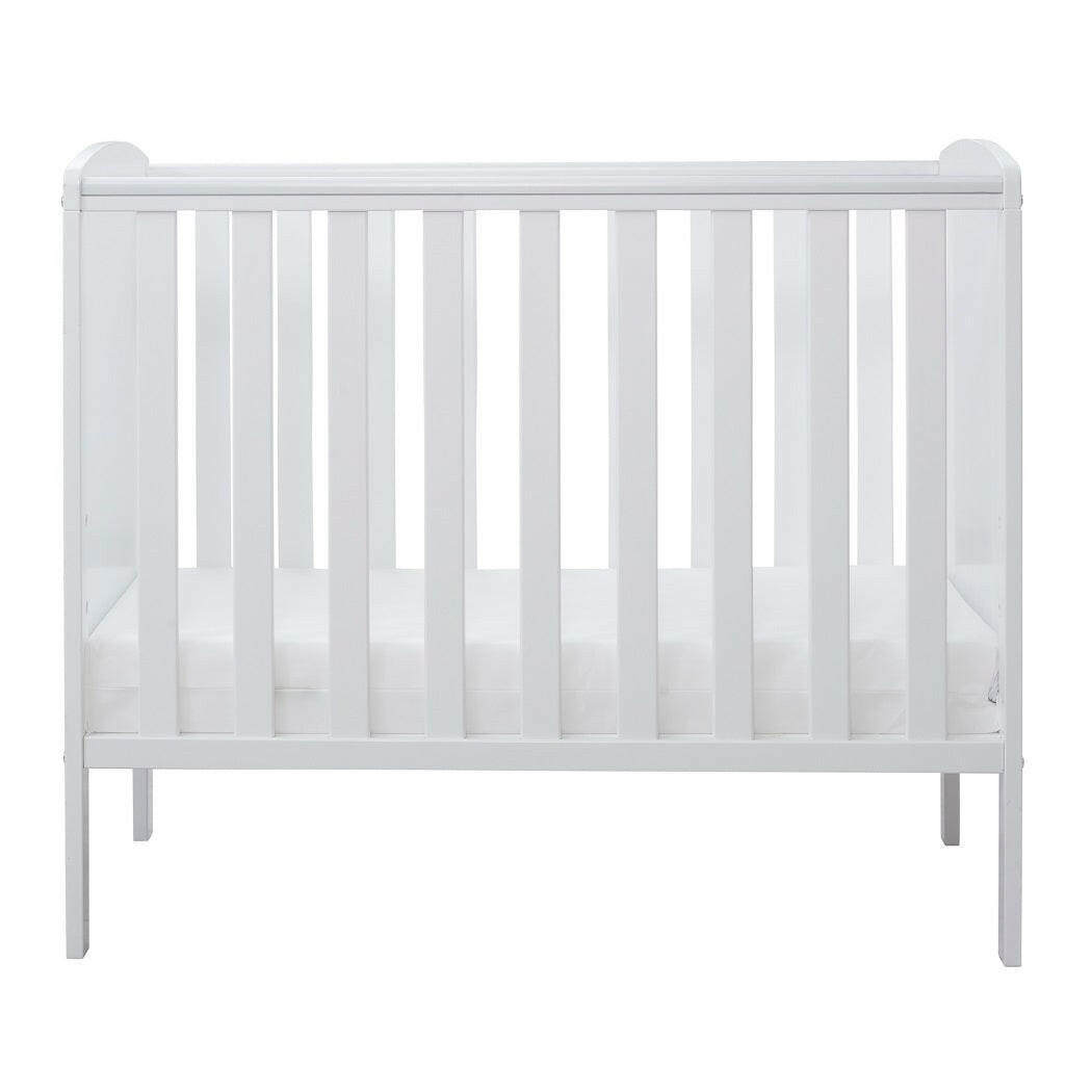 Ickle Bubba Coleby Space Saver Cot - White - side view, with mattress base at lowest level