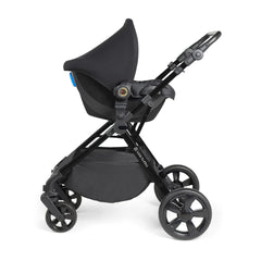 Ickle Bubba Comet 3-in-1 Travel System (Black) - showing the car seat fitted to the chassis using the included adaptors