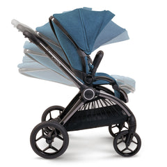 iCandy Core - Atlantis Blue - showing the pushchair`s adjustable seat, canopy and leg rest