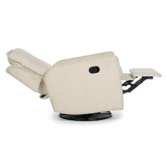 Obaby Denver Swivel Glider Recliner Chair - Bouclé - side view fully reclined