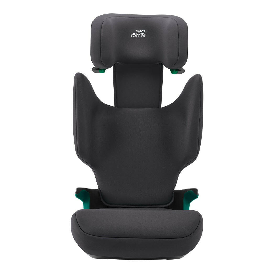 Britax Discovery Plus 2 i-Size Highback Booster Car Seat - Midnight Grey - front view, with headrest fully raised