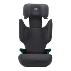 Britax Discovery Plus 2 i-Size Highback Booster Car Seat - Midnight Grey - front view, with headrest fully raised