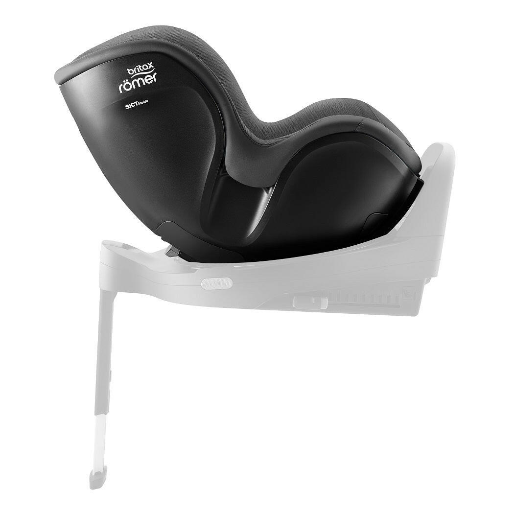 Britax DualFix 5Z Car Seat - Style Mineral Grey - side view, rear-facing and fitted to the ISOFIX base