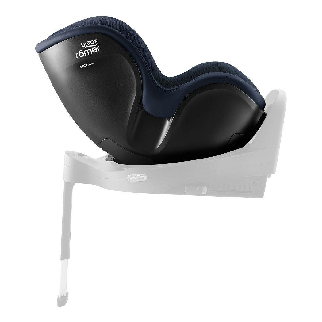 Britax DualFix 5Z Car Seat - Style Night Blue - side view, rear-facing and fitted to the ISOFIX base