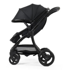 egg3 Luxury Bundle (Houndstooth Black) - showing a side view of the forward-facing pushchair with its hood fully extended