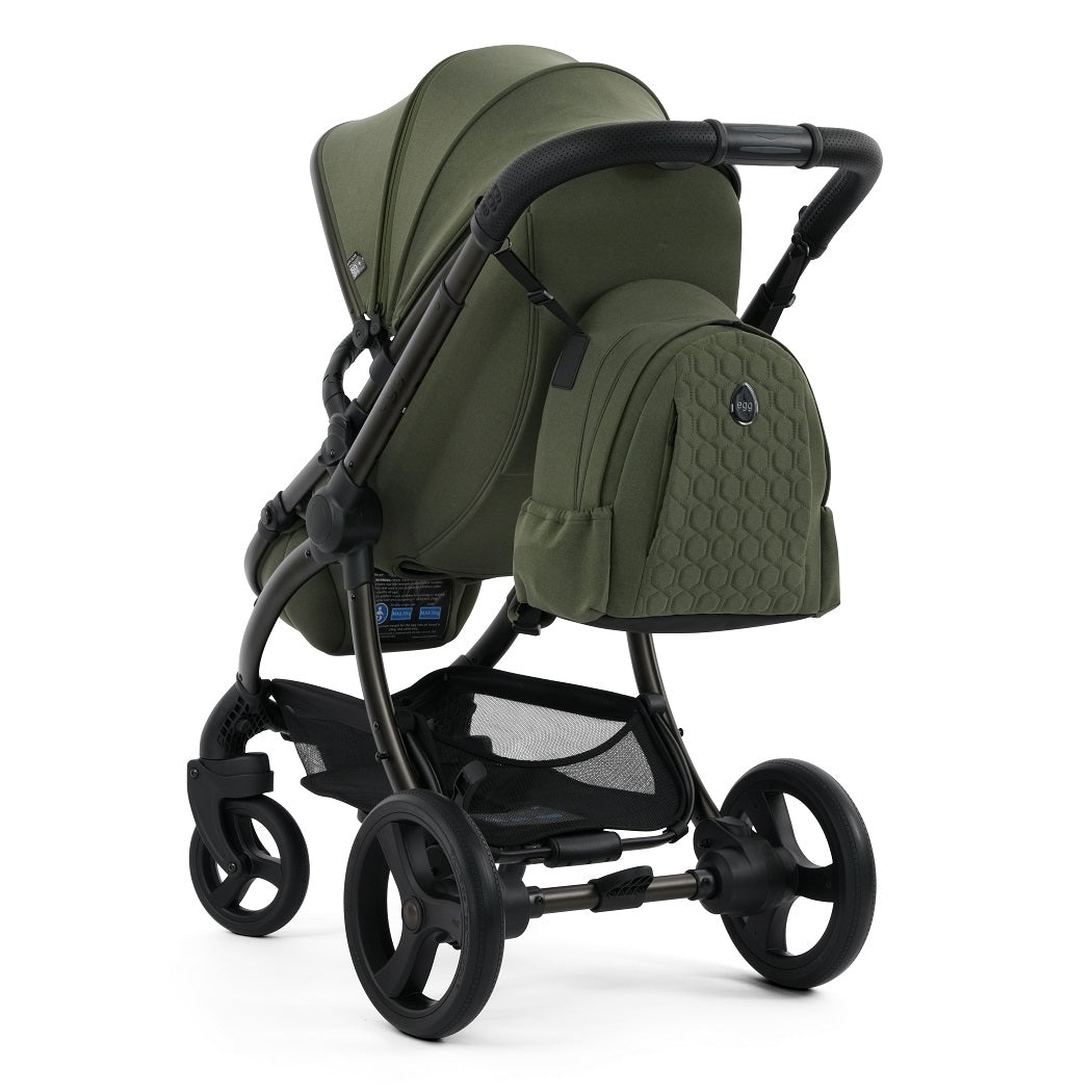 egg3 Stroller - Sage - rear view, with backpack
