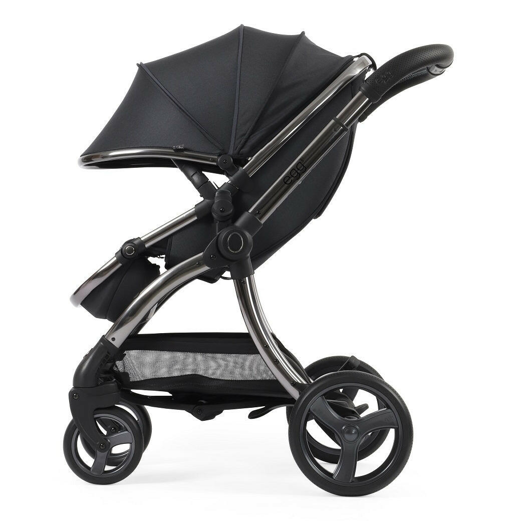 egg3 Stroller - Carbonite - side view, forward-facing with hood fully extended