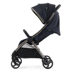 eggZ Stroller (Celestial) - side view, showing the stroller with its seat slightly reclined and hood open