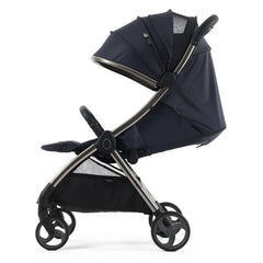 eggZ Stroller (Celestial) - side view, showing the stroller with its seat reclined and hood fully extended showing its ventilation panel