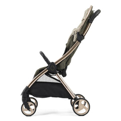 eggZ Stroller (Hunter Green) - side view, showing the stroller with its hood retracted and seat upright