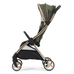 eggZ Stroller (Hunter Green) - side view, showing the stroller with its hood extended