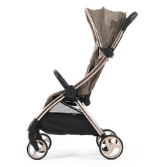 eggZ Stroller (Mink) - side view, showing the stroller with its hood extended