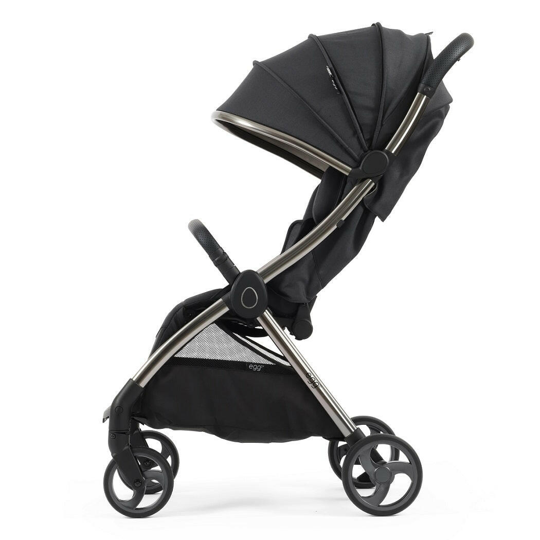 eggZ Stroller - Carbonite - side view with seat upright and hood extended