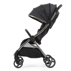 eggZ Stroller (Carbonite) - side view, showing the stroller with its seat upright and hood extended
