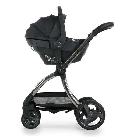 egg3 Gunmetal Chassis fitted with Shell 360 Infant Car Seat - Carbonite