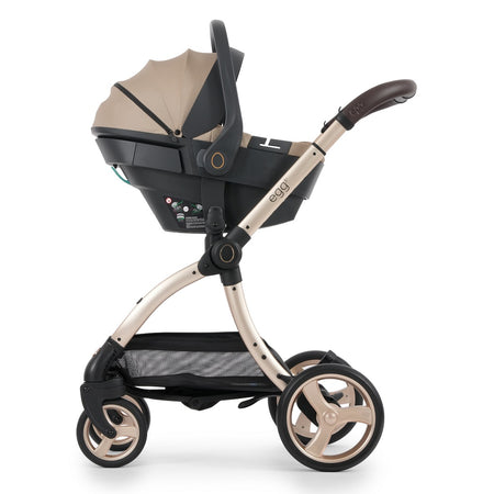 egg3 Gold Chassis fitted with Shell 360 Infant Car Seat - Feather