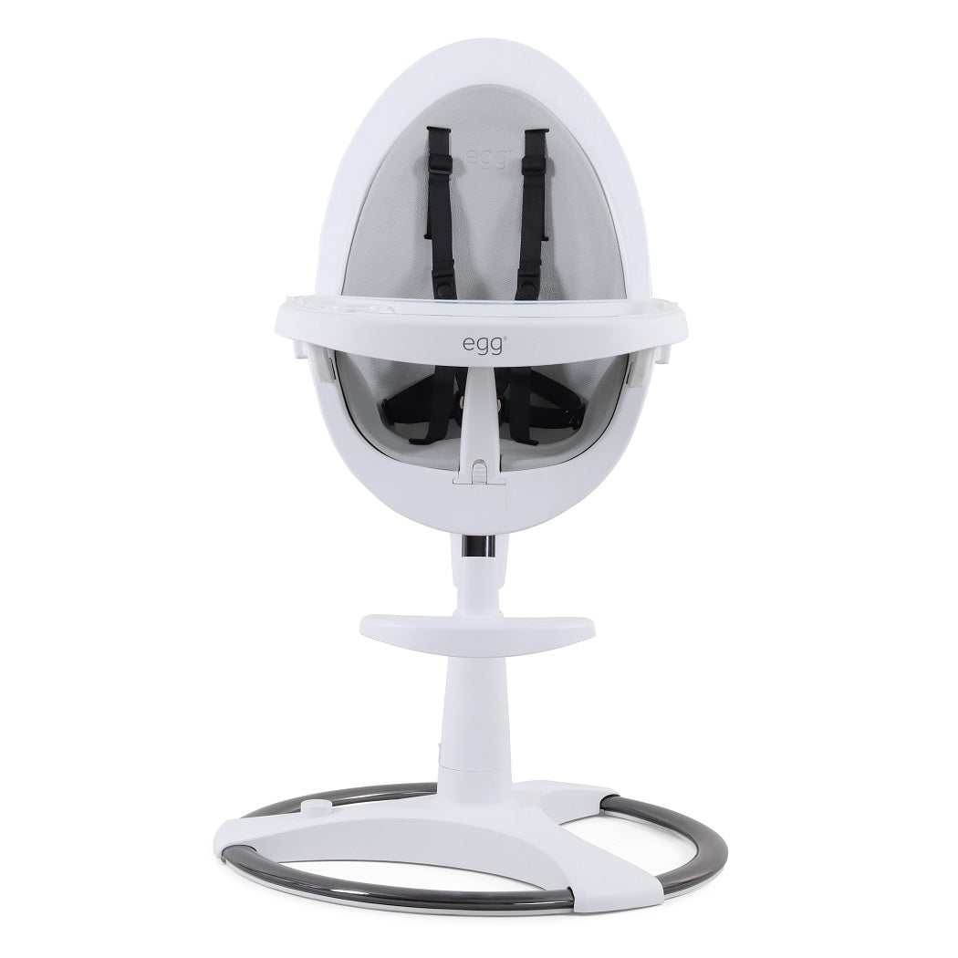egg White Highchair - front view with grey seat pad