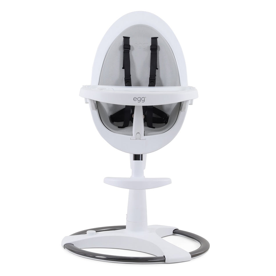 egg White Highchair - front view with grey seat pad
