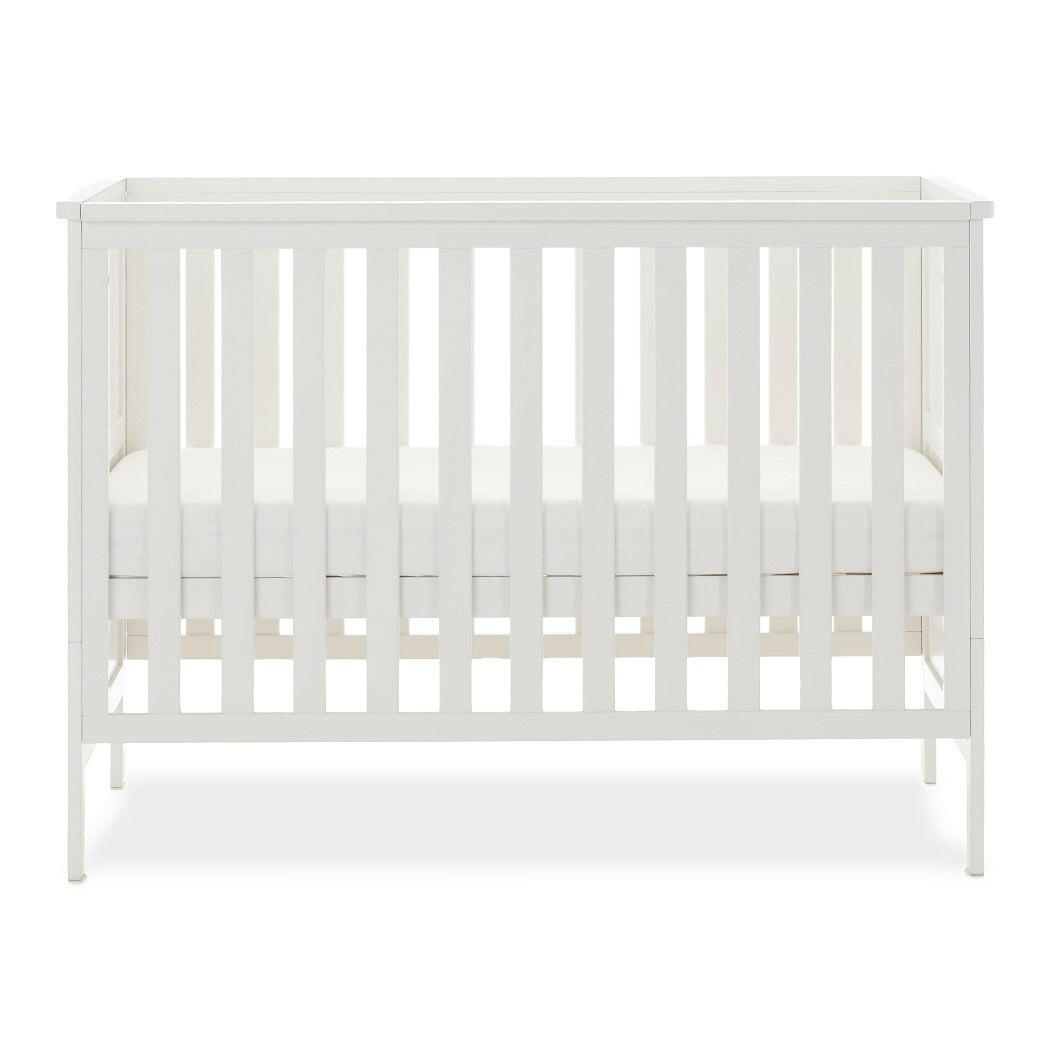 Obaby Evie MINI Cot Bed - White - showing the mini cot with its mattress base at the middle level